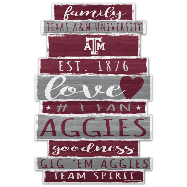 Texas A&M Aggies Sign 11x17 Wood Family Word