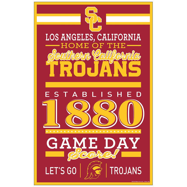 USC Trojans Sign 11x17 Wood Established Design