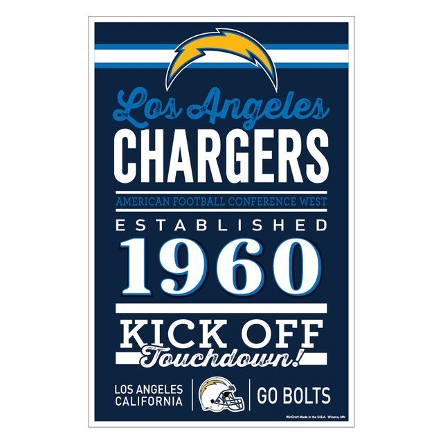Los Angeles Chargers Sign 11x17 Wood Established Design