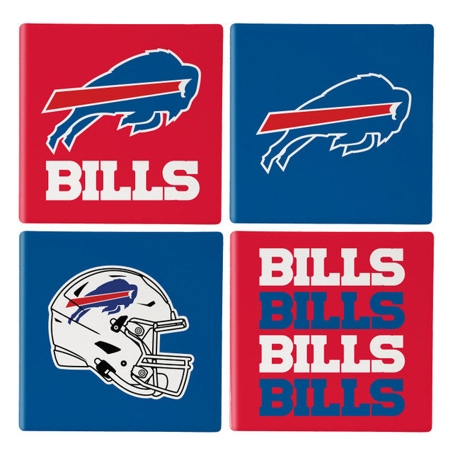 Buffalo Bills Coaster Set 4 Piece with Wood Caddy