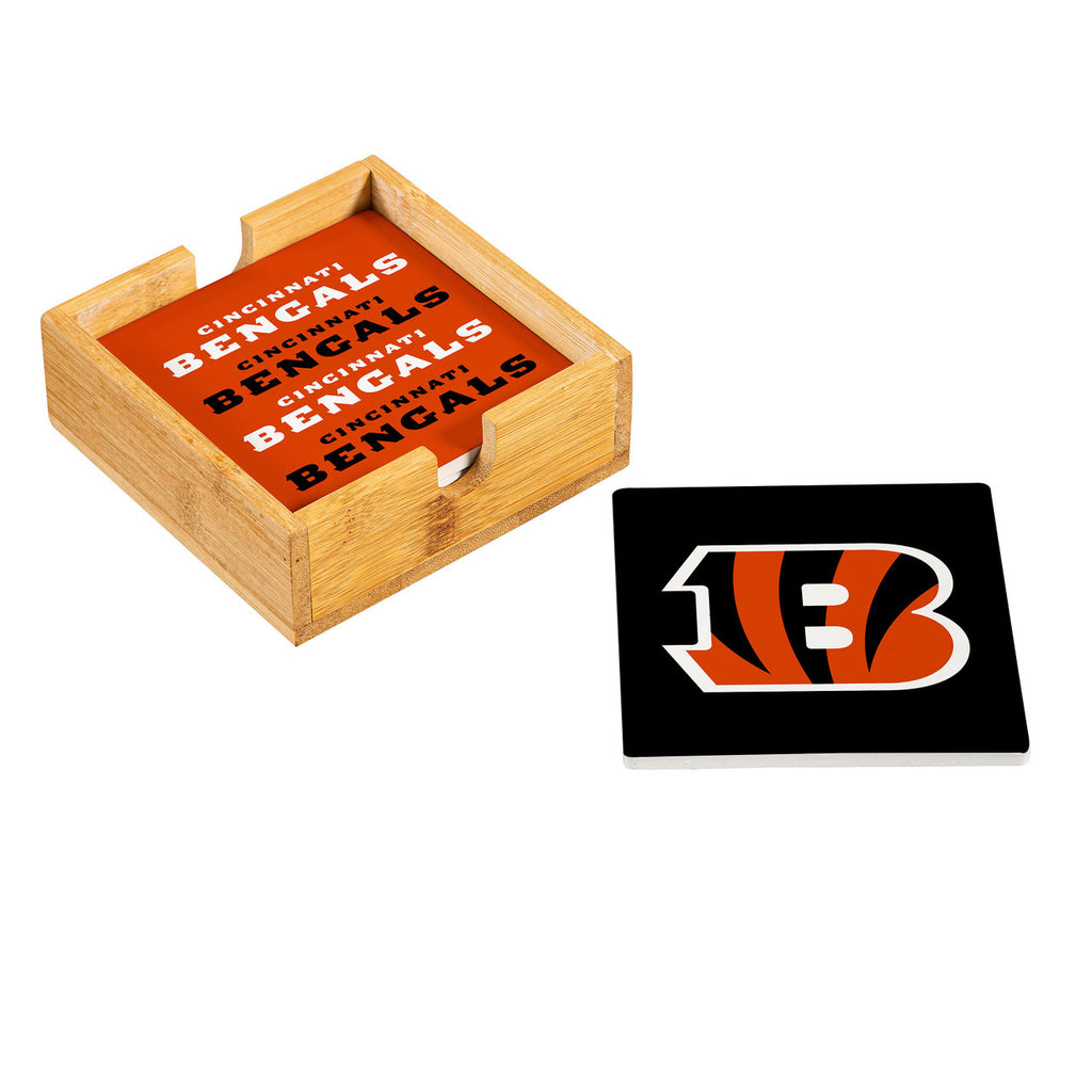Cincinnati Bengals Coaster Set 4 Piece with Wood Caddy
