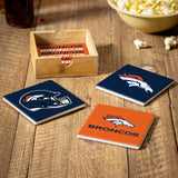 Denver Broncos Coaster Set 4 Piece with Wood Caddy