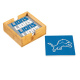 Detroit Lions Coaster Set 4 Piece with Wood Caddy