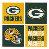 Green Bay Packers Coaster Set 4 Piece with Wood Caddy