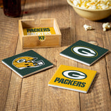 Green Bay Packers Coaster Set 4 Piece with Wood Caddy