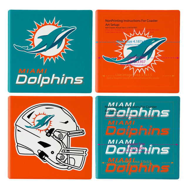 Miami Dolphins Coaster Set 4 Piece with Wood Caddy