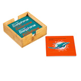 Miami Dolphins Coaster Set 4 Piece with Wood Caddy