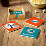 Miami Dolphins Coaster Set 4 Piece with Wood Caddy