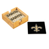 New Orleans Saints Coaster Set 4 Piece with Wood Caddy