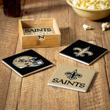 New Orleans Saints Coaster Set 4 Piece with Wood Caddy