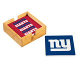 New York Giants Coaster Set 4 Piece with Wood Caddy