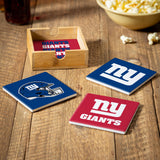 New York Giants Coaster Set 4 Piece with Wood Caddy