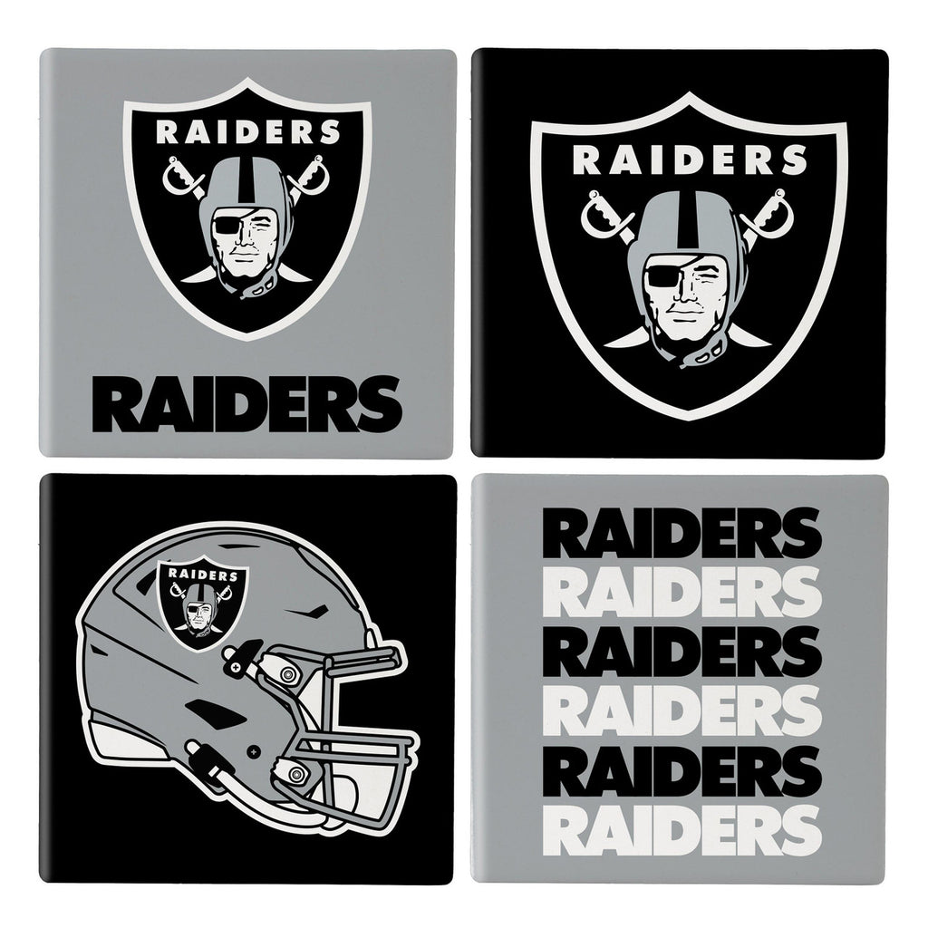 Las Vegas Raiders Coaster Set 4 Piece with Wood Caddy