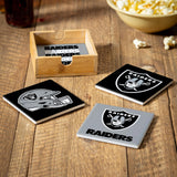 Las Vegas Raiders Coaster Set 4 Piece with Wood Caddy