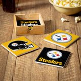 Pittsburgh Steelers Coaster Set 4 Piece with Wood Caddy