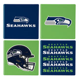 Seattle Seahawks Coaster Set 4 Piece with Wood Caddy
