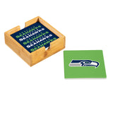 Seattle Seahawks Coaster Set 4 Piece with Wood Caddy