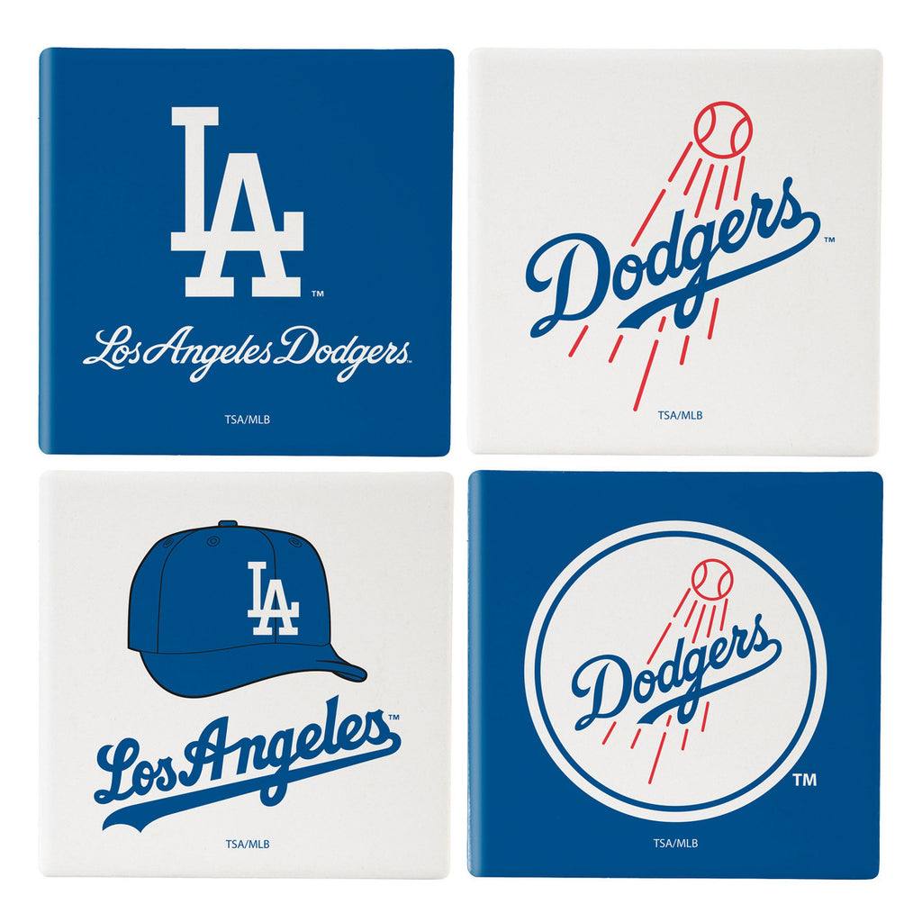 Los Angeles Dodgers Coaster Set 4 Piece with Wood Caddy