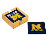 Michigan Wolverines Coaster Set 4 Piece with Wood Caddy