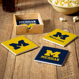 Michigan Wolverines Coaster Set 4 Piece with Wood Caddy
