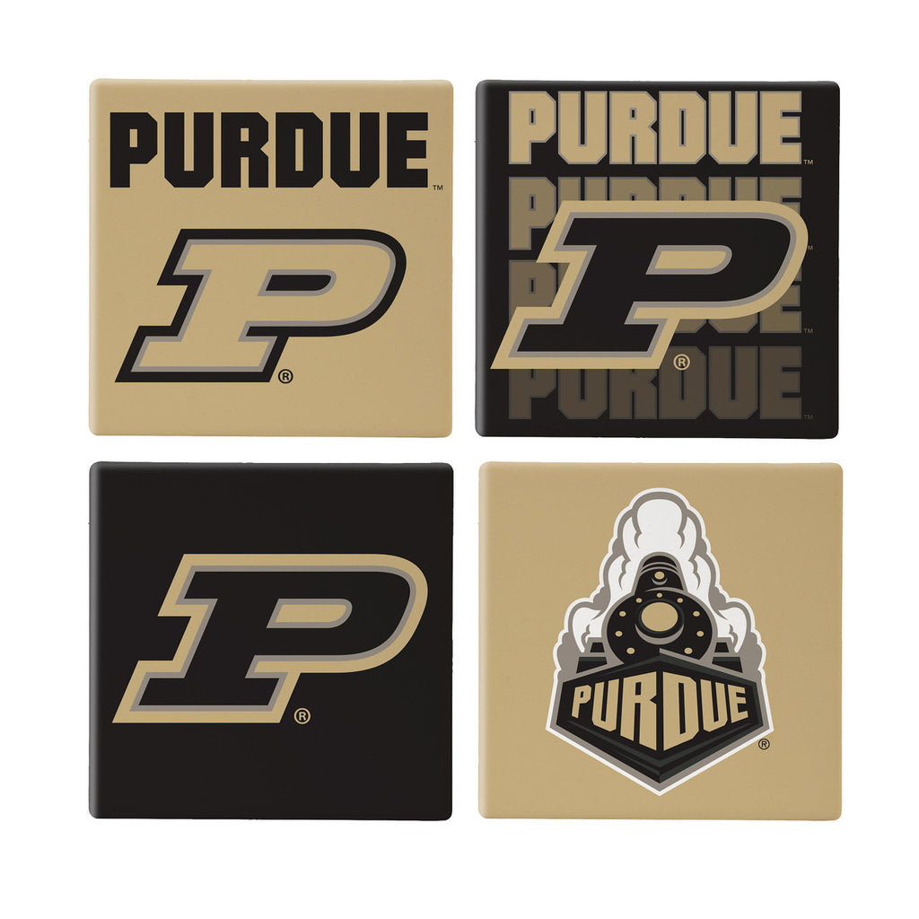Purdue Boilermakers Coaster Set 4 Piece with Wood Caddy