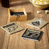 Purdue Boilermakers Coaster Set 4 Piece with Wood Caddy
