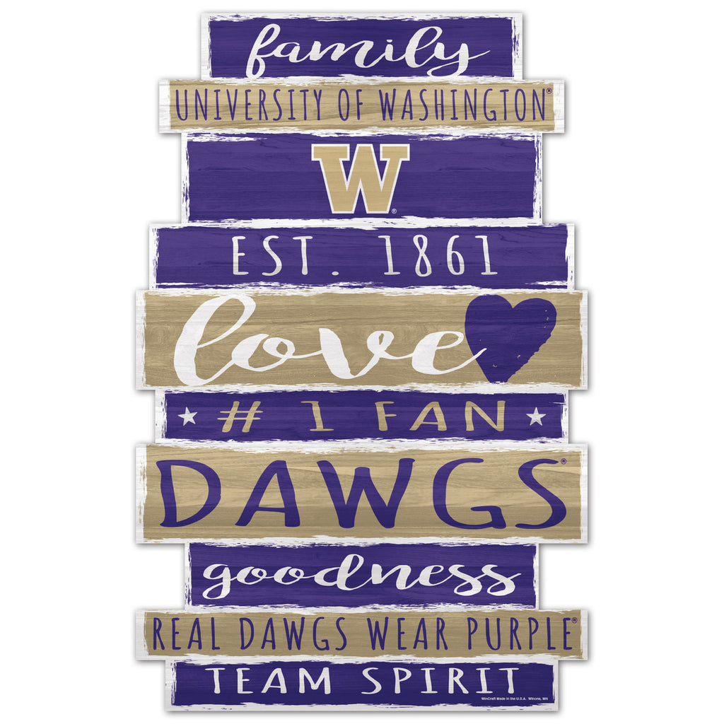 Washington Huskies Sign 11x17 Wood Family Word