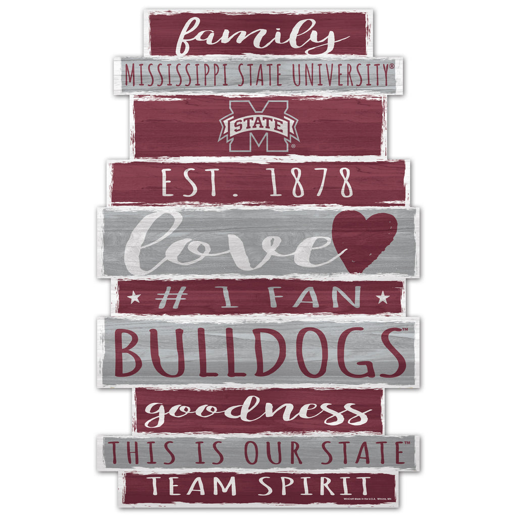 Mississippi State Bulldogs Sign 11x17 Wood Family Word