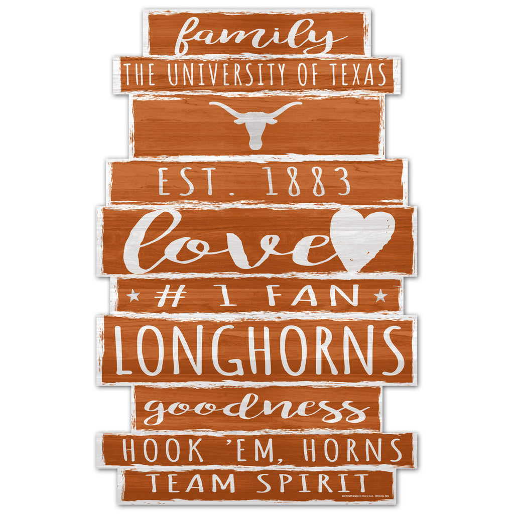 Texas Longhorns Sign 11x17 Wood Family Word
