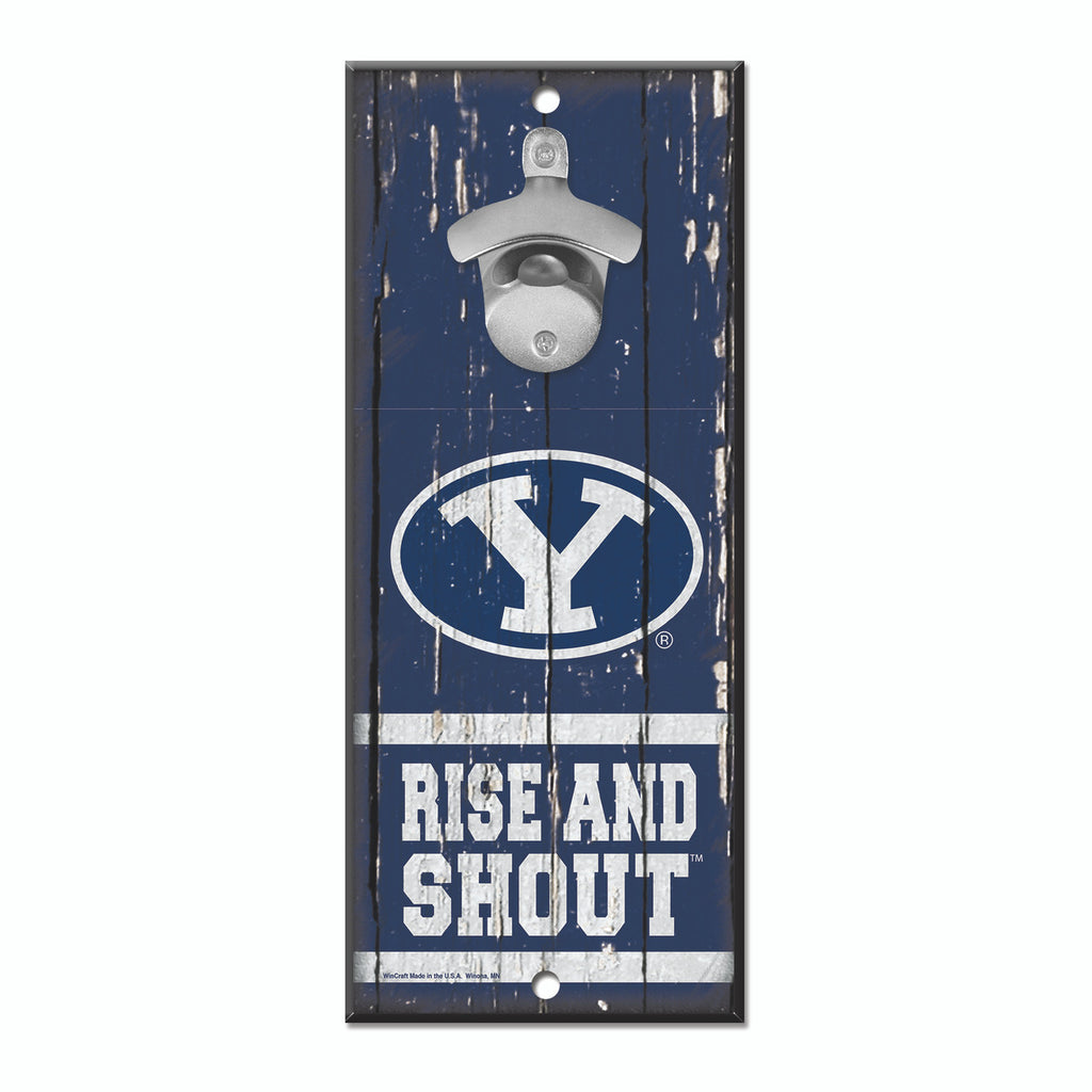 BYU Cougars Sign Wood 5x11 Bottle Opener Slogan