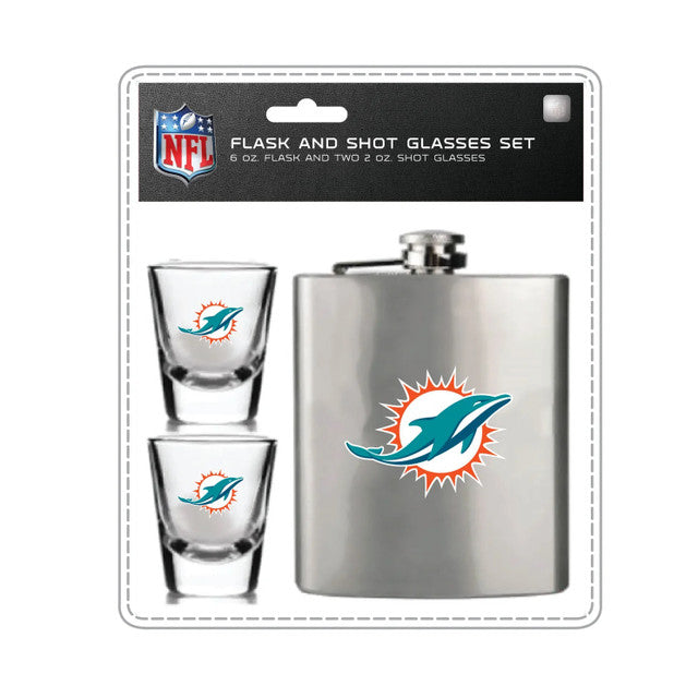 Miami Dolphins Flask and Shot Glass Set