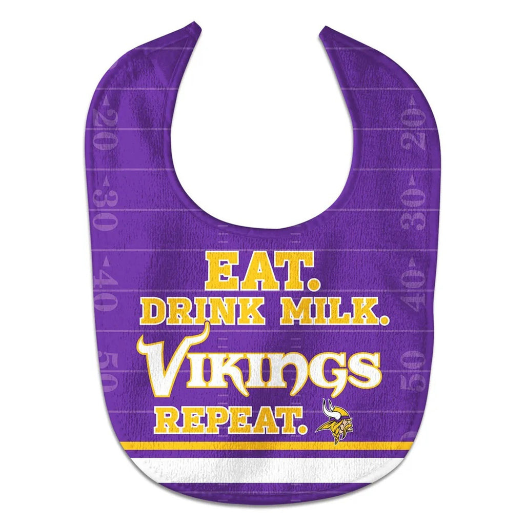 Minnesota Vikings Baby Bib All Pro Style Eat Drink Repeat Design - Special Order