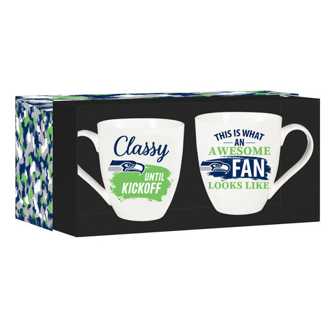Seattle Seahawks Coffee Mug 17oz Ceramic 2 Piece Set with Gift Box