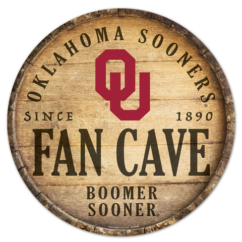 Oklahoma Sooners Sign Wood 14 Inch Round Barrel Top Design - Special Order