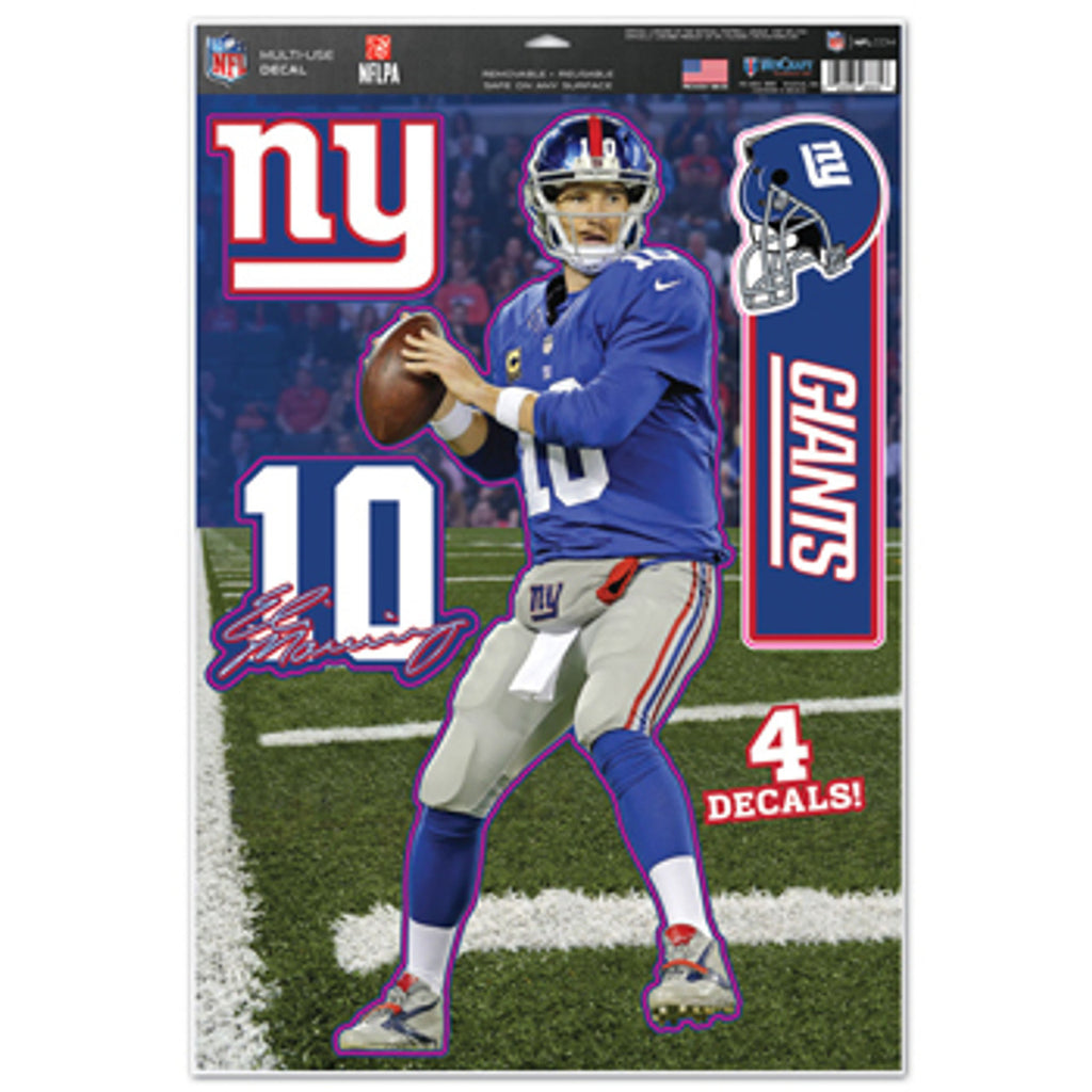 New York Giants Decal 11x17 Multi Use Eli Manning Design Cut to Logo 4 Piece