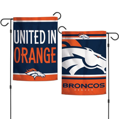 Denver Broncos Flag 12x18 Garden Style 2 Sided Slogan Design - Special Order