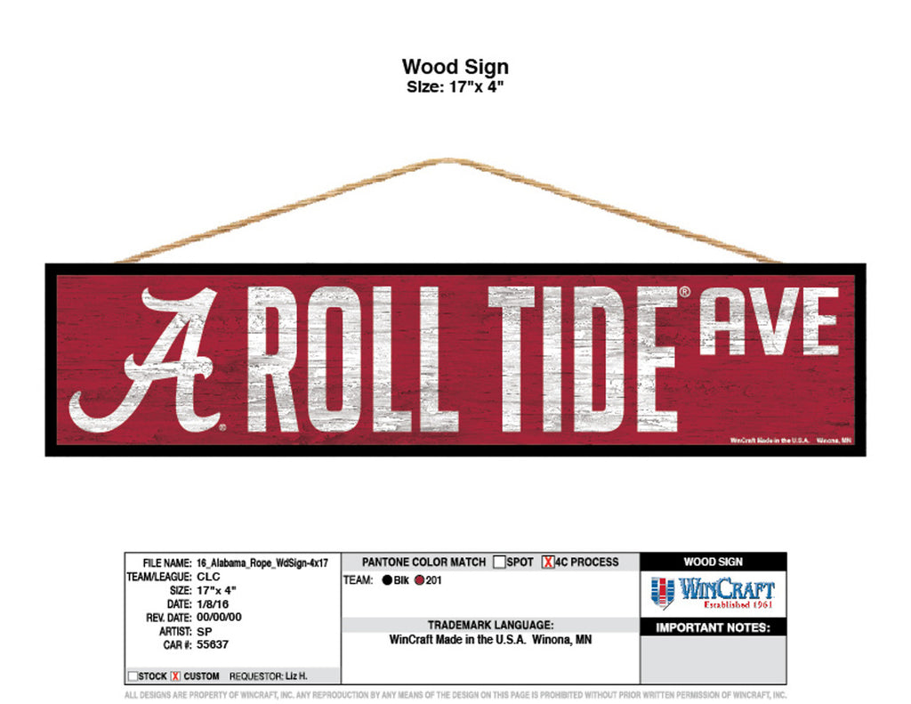 Alabama Crimson Tide Sign 4x17 Wood Avenue Design - Special Order