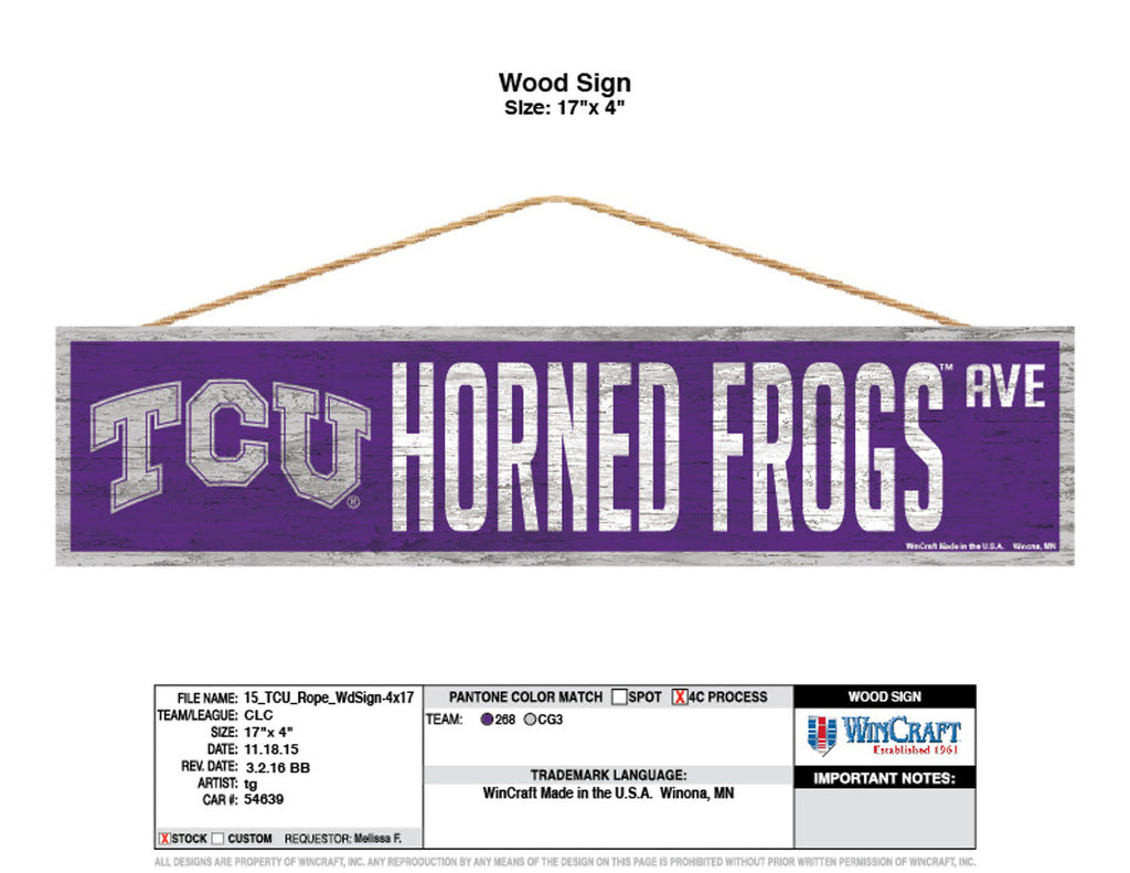 TCU Horned Frogs Sign 4x17 Wood Avenue Design - Special Order