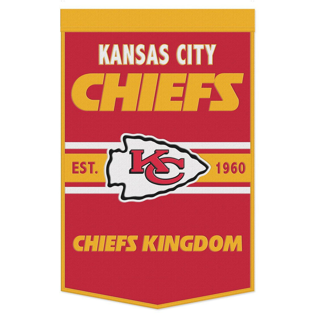 Kansas City Chiefs Banner Wool 24x38 Dynasty Slogan Design - Special Order