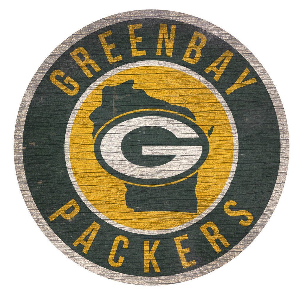 Green Bay Packers Sign Wood 12 Inch Round State Design
