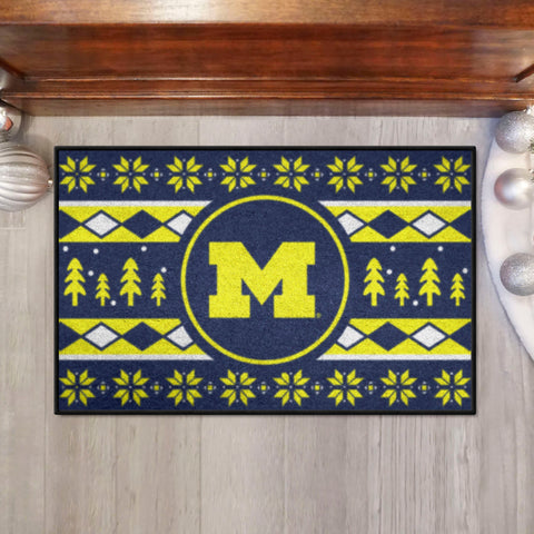 Michigan Wolverines Holiday Sweater Starter Mat Accent Rug - 19in. x 30in.