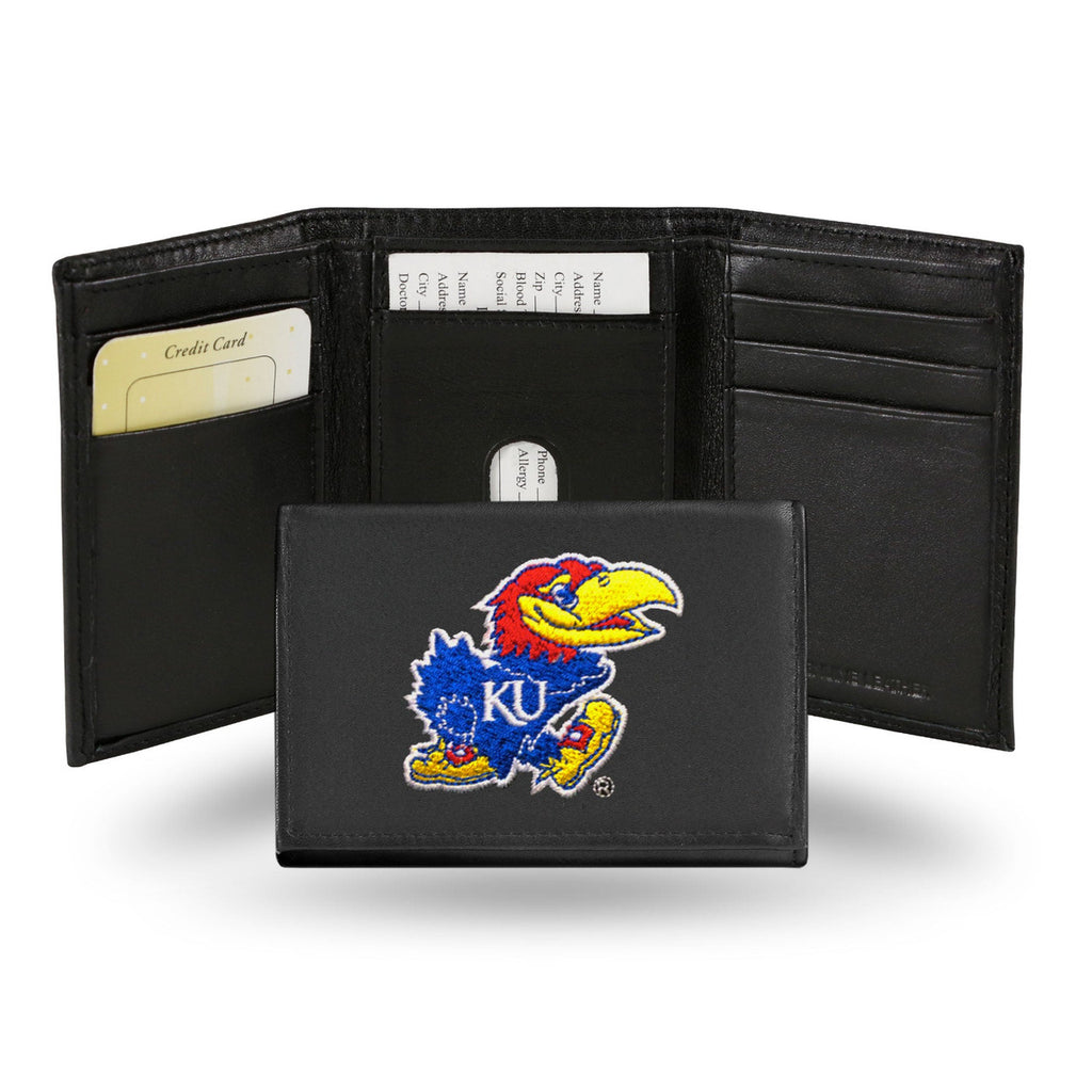 Kansas Jayhawks Wallet Trifold Leather Embroidered - Special Order