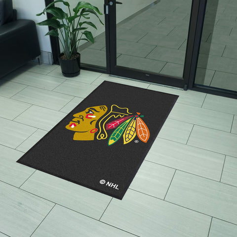 Chicago Blackhawks 3X5 High-Traffic Mat with Durable Rubber Backing