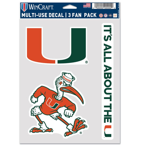Miami Hurricanes Decal Multi Use Fan 3 Pack Special Order