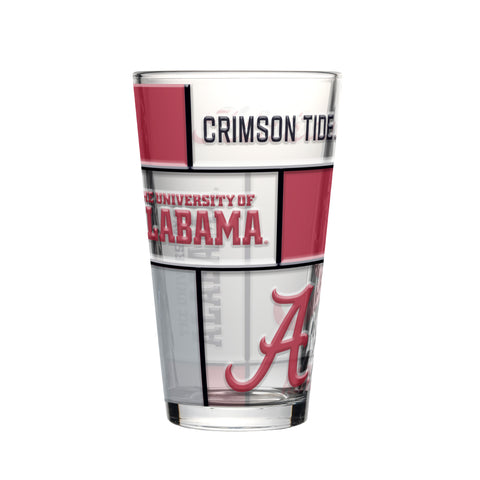 Alabama Crimson Tide Pint Glass 16oz Quilted Stained Boxed