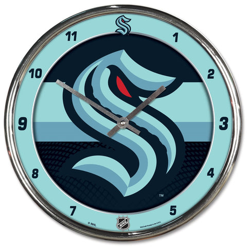 Seattle Kraken Clock Round Wall Style Chrome Periodic Restock