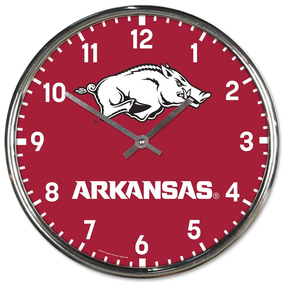 Arkansas Razorbacks Clock Round Wall Style Chrome