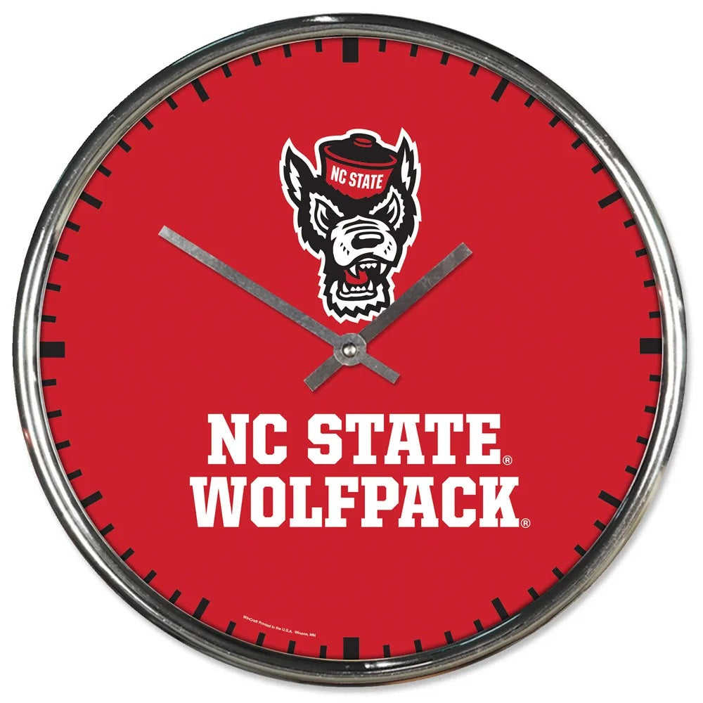 North Carolina State Wolfpack Clock Round Wall Style Chrome