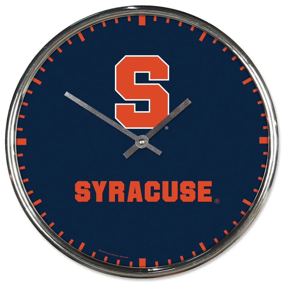 Syracuse Orange Clock Round Wall Style Chrome