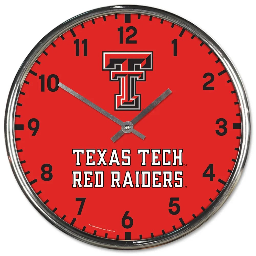 Texas Tech Red Raiders Clock Round Wall Style Chrome